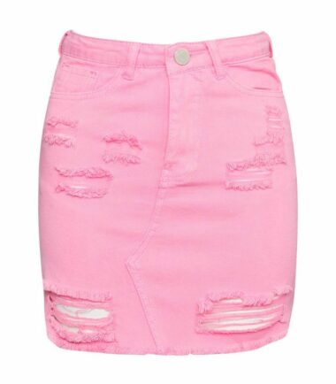 New Womens Extreme Ripped Zip Bodycon High Waisted Fashionable Denim Mini Skirt