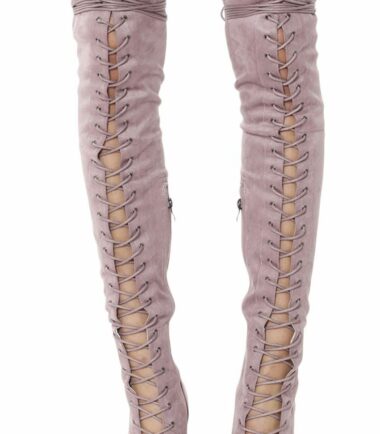 New Womens Front Lace Thigh High Stretch Stiletto Heel Boots