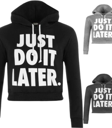 Womens Just Do It Later Graphic Motif Cropped Sweat Top Casual Hoodie