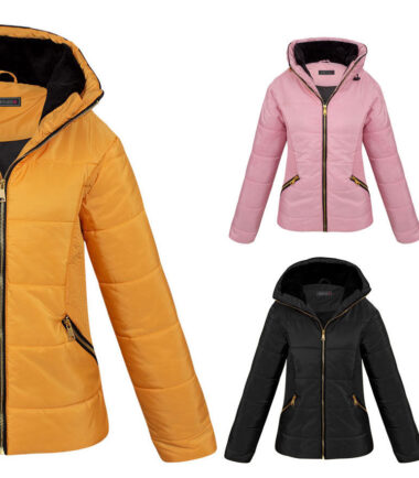 Womens Faux Fur Lining Padded Collar Quilted Zip Up Pockets Jacket Winter Coat