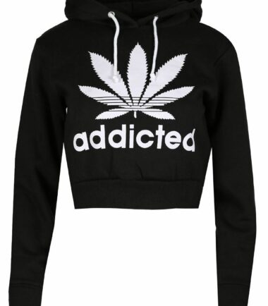 New Womens Cropped Addicted Hoody Sweat Top Sports Casual Hoodie