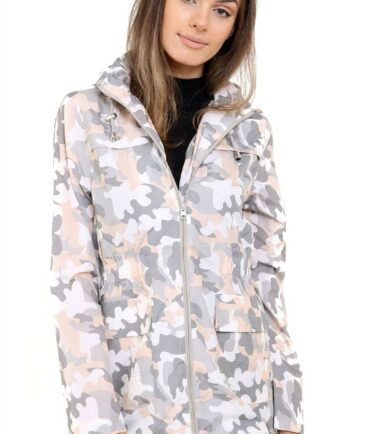 New Womens Pastel Camo Print Fishtail Lightweight Parka Showerproof Rain Coat