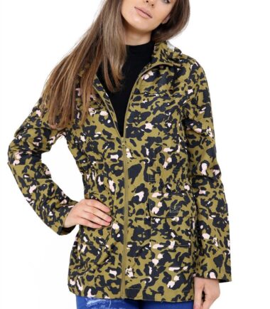 New Womens Bold Camo Print Lightweight Parka Fishtail Showerproof Rain Coat