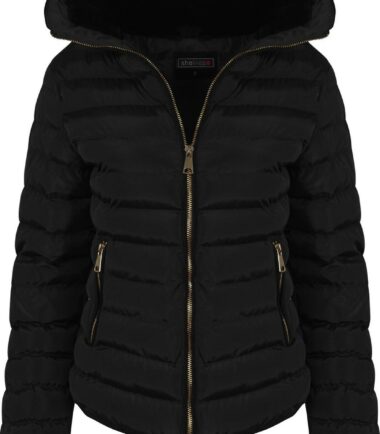 Womens Quilted Padded Navy Black Wine With Zip Hood Fall Winter Jacket Coat