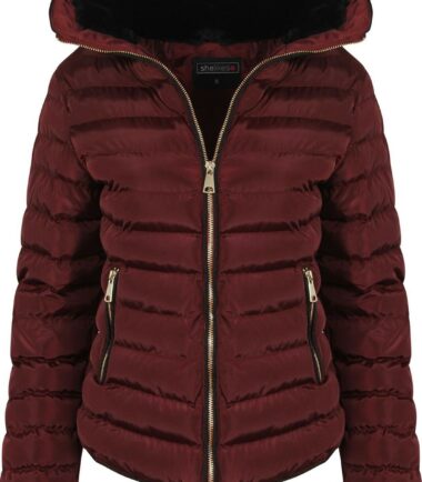 Womens Quilted Padded Navy Black Wine With Zip Hood Fall Winter Jacket Coat