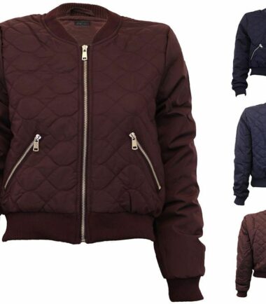 Womens Brave Soul Vintage Plain Quilted MA1 Winter Bomber Jacket