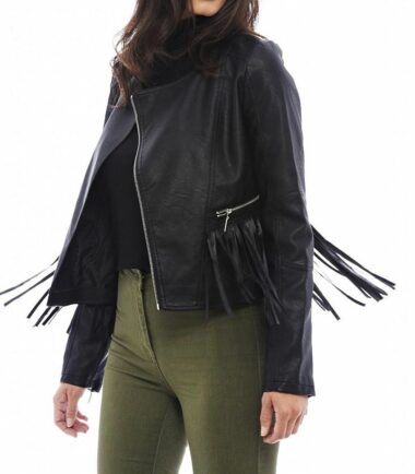 Womens Vintage Faux Leather PU Short Biker Tassel Punk Fringe Jacket Waist Coat