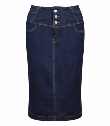 Shelikes Womens Button Through Pencil High Waisted Bodycon Dark Wash Long Skirt