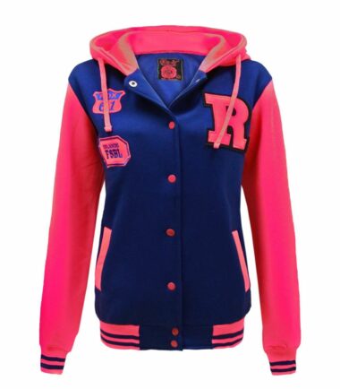 Womens-Ladies-Varsity-College-Baseball-Hoodie-Neon-Sleeve-Button-Up-Jacket-Top Womens Ladies Varsity College Baseball Hoodie Neon Sleeve Button Up Jacket Top