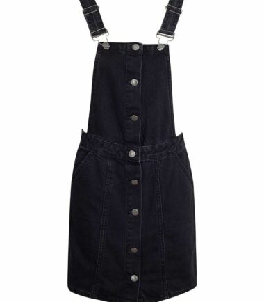 Shelikes Ladies Mid Blue Black Denim Button Up Pinafore Dungaree Dress Skirt