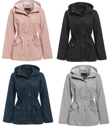 Womens Hooded Poppered Flap Zipped Raincoat Kagool Cagoule Jacket Mac 8-16