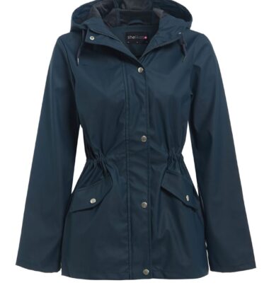 Womens Hooded Poppered Flap Zipped Raincoat Kagool Cagoule Jacket Mac 8-16