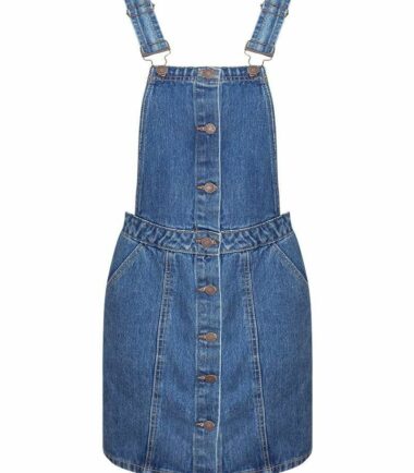 Shelikes Ladies Mid Blue Black Denim Button Up Pinafore Dungaree Dress Skirt