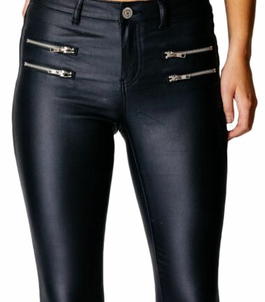 Womens Ladies Black Jeans Plus Pockets Detail High Waisted Zips Slim Wet Skinny