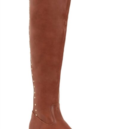 Womens Ladies Over The Knee Stud Detail Gold Flat Block Heel Boots Party Shoes