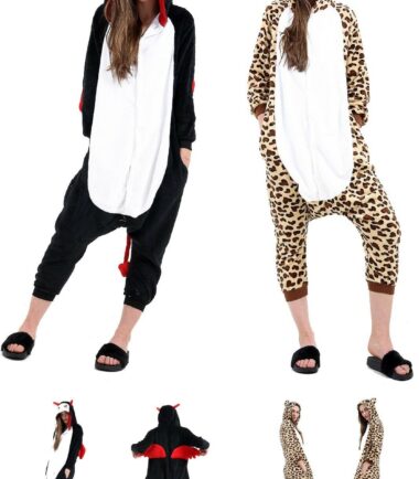 Womens Soft Luxury Leopard Animal & Demon black Nightwear Sleepsuits Size S-XL