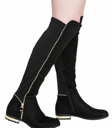 Womens Winter PU Glossy Faux Suede Knee High Block Heel Zip Lace Up Shoes Boots