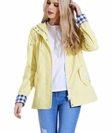 Womens Ladies Shower Proof Contrast Check Girls Rain Mac Pastel Jacket Coat