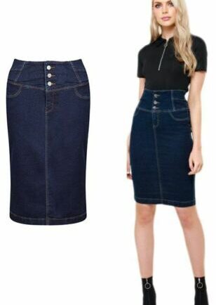 Shelikes Womens Button Through Pencil High Waisted Bodycon Dark Wash Long Skirt